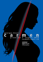 Plakat zur Oper Carmen bei der Sommeroper Selzach in der Schweiz, Foto: Design Stefan Bundi